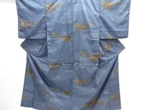 雲に花模様手織り紬着物